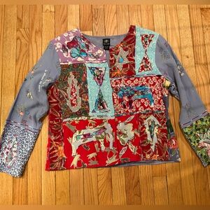 Colorful Patchwork Long Sleeve Top Mosaic Buttons